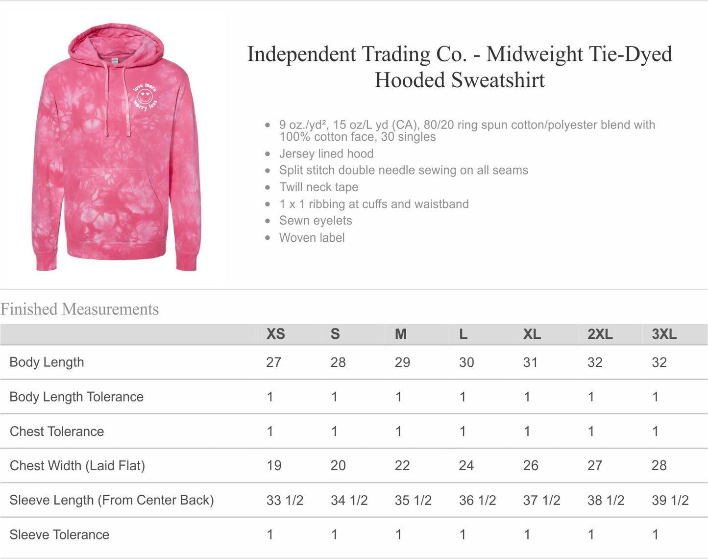 Adult hoodie sweatshirt - Love More Worry Less Smiley Face