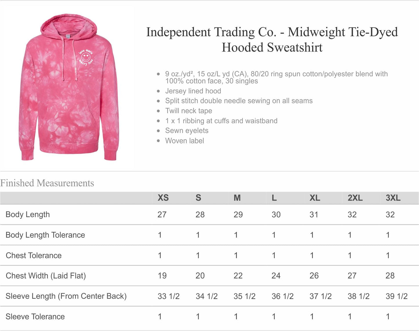 Adult hoodie sweatshirt - Love More Worry Less Smiley Face