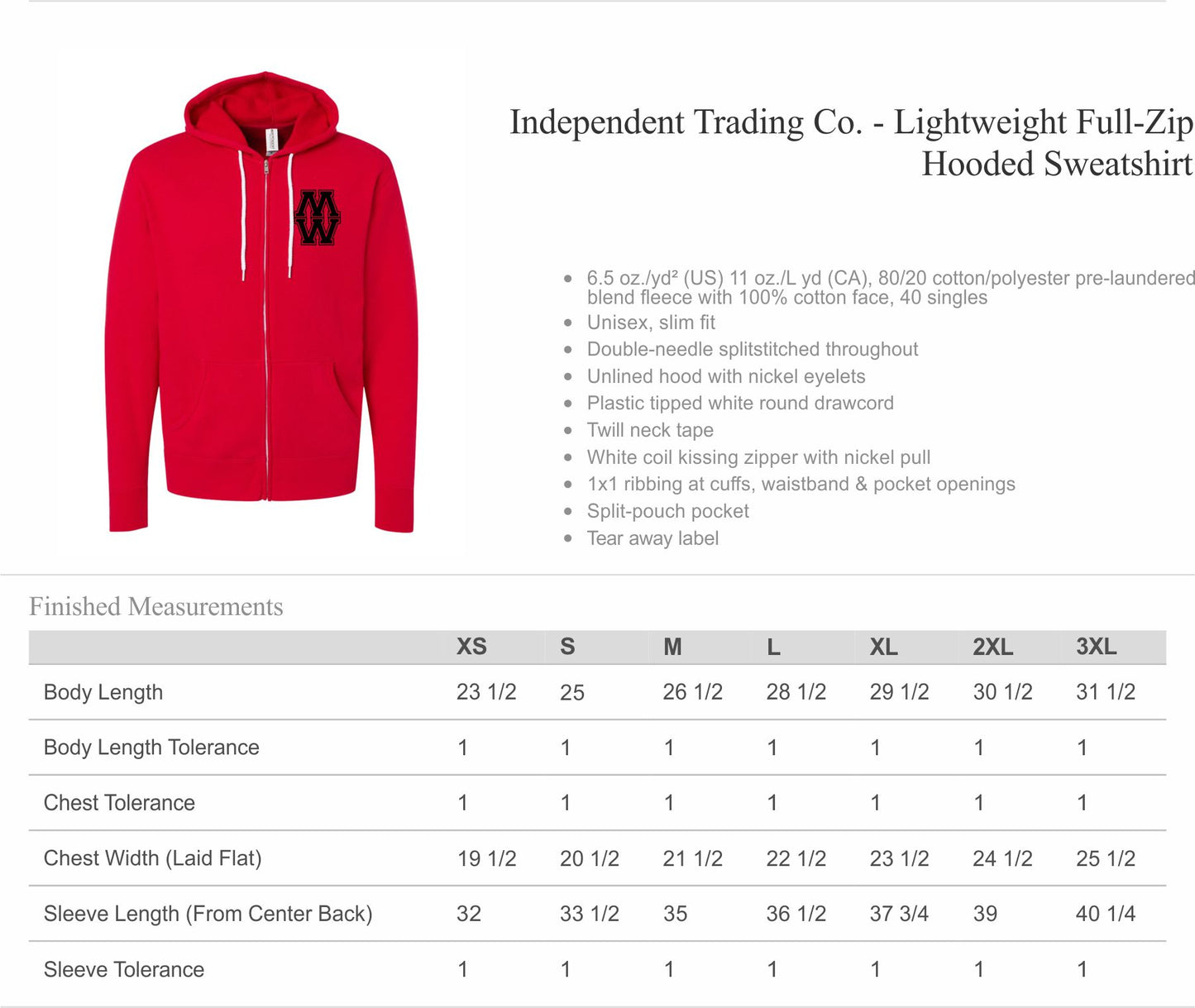 Adult full zip hoodie sweatshirt